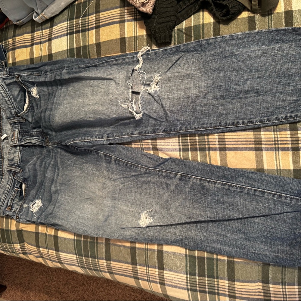 LOFT Light Blue Distressed Denim Jeans boyfriend cut jeans